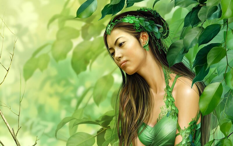 woman in green forest