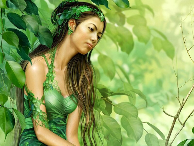 woman in green forest