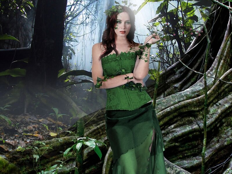 woman in green forest dress