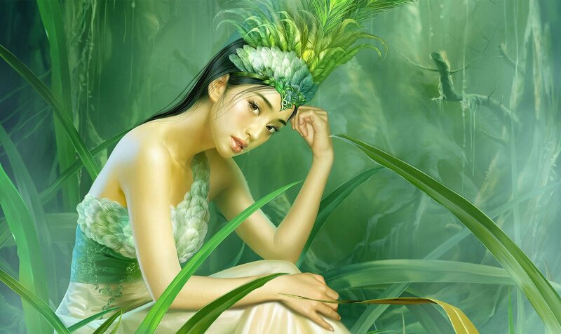 Woman in Green Forest — Serene