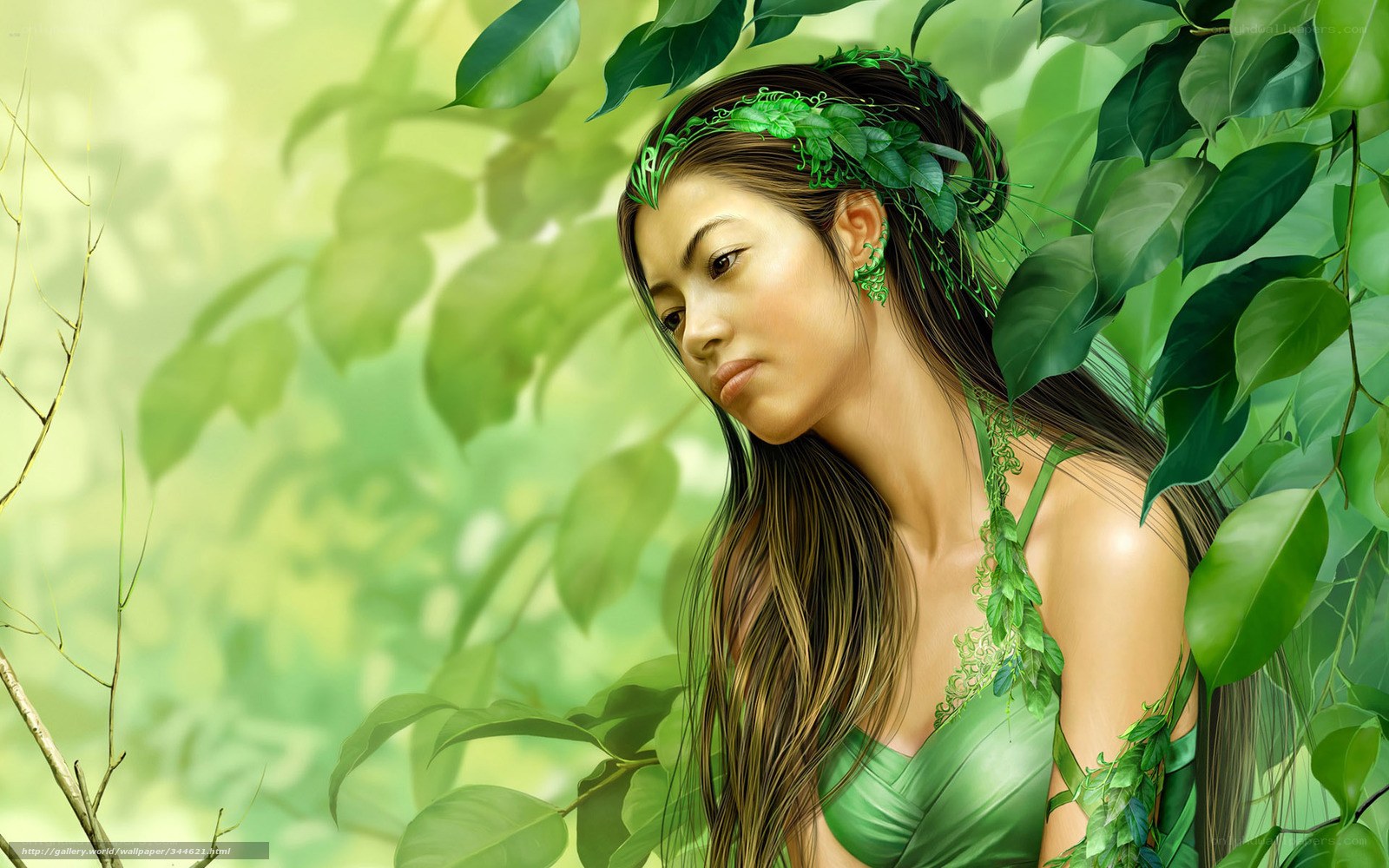 woman in green forest