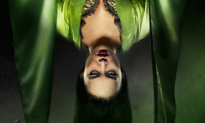 Woman in Green Garment — Dramatic, Photograph