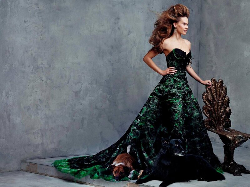 Woman in Green Gown — Dramatic, Photograph, Dog