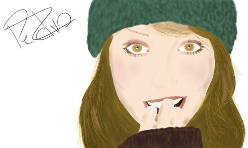woman in green hat drawing