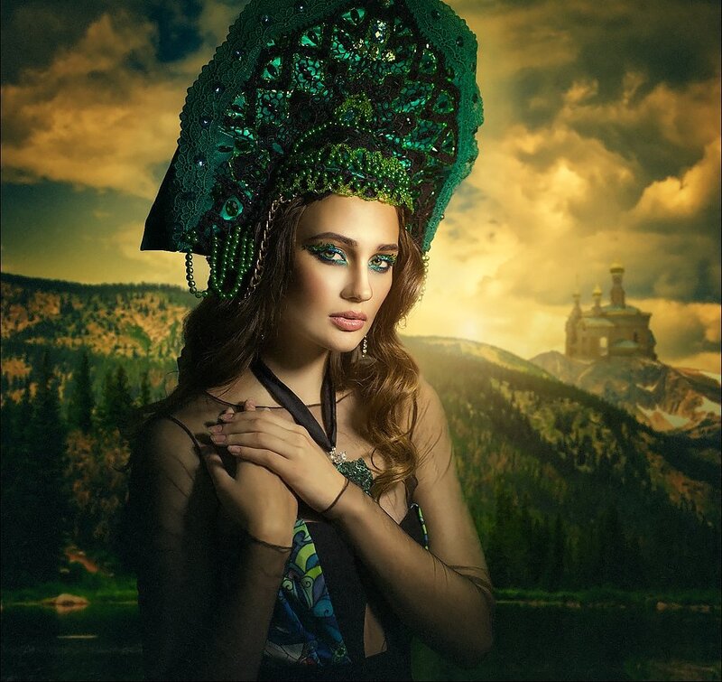 Woman in Green Headdress