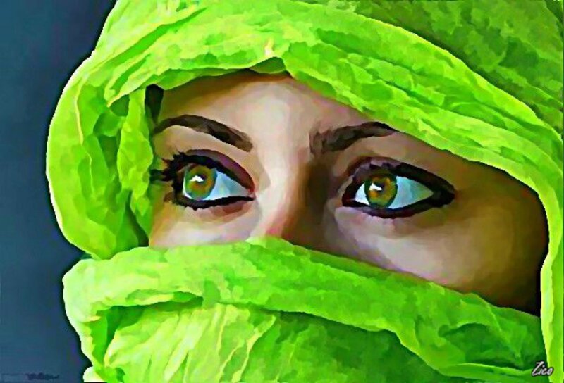 Woman in Green Headscarf — Dramatic