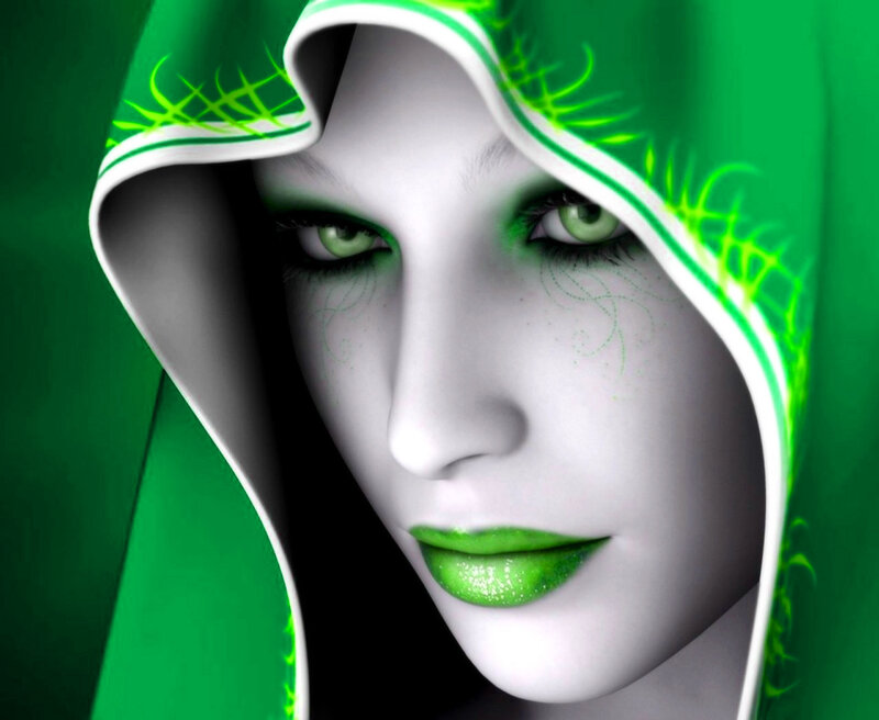 Woman in Green Hood — Dramatic, Digital Art