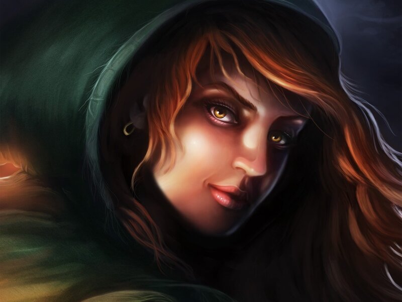 Woman in Green Hood — Dramatic, Night