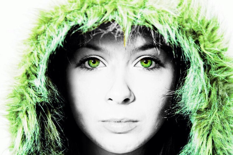 Woman in Green Hood — Dramatic, Photograph