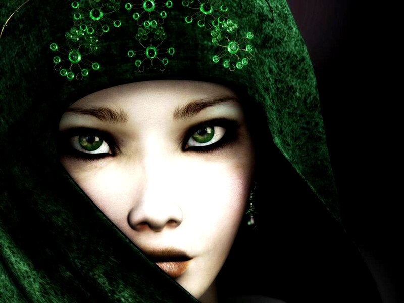 Woman in Green Hood — Dramatic
