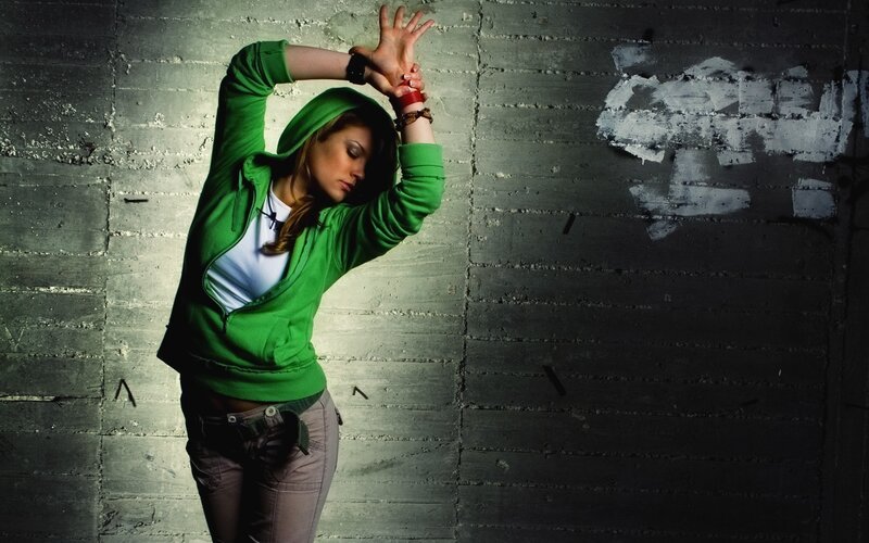 Woman in Green Hoodie — Dramatic, Photograph, Wall