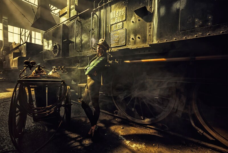 Woman in Green Jacket — Black, Dramatic