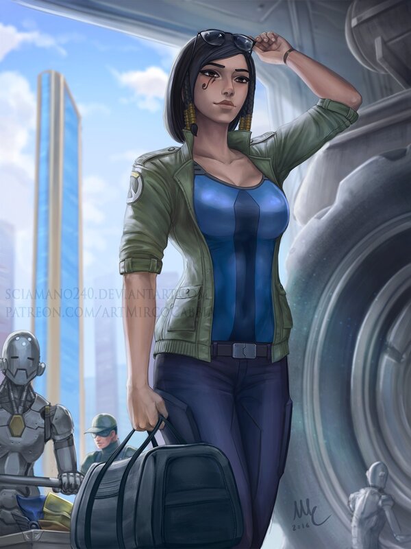 Woman in Green Jacket — Blue, Confident