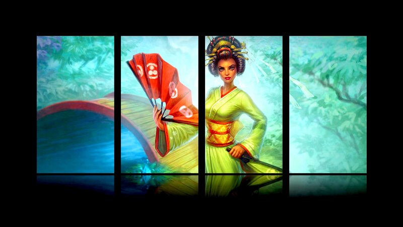 Woman in Green Kimono — Dramatic, Digital Art