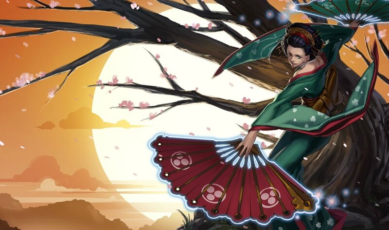 Woman in Green Kimono — Dramatic, Sunset