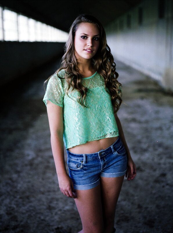 woman in green lace top
