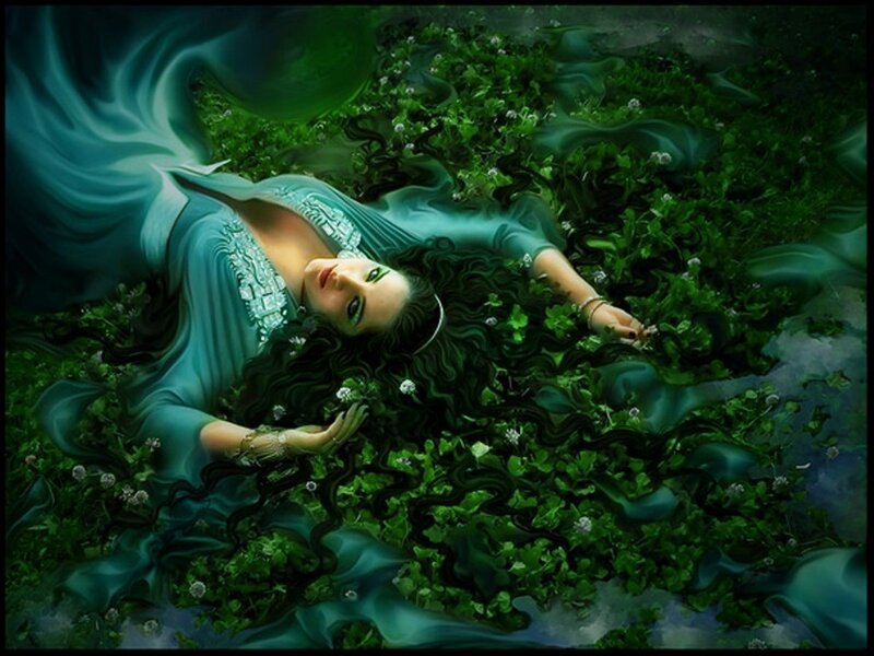 woman in green landscape