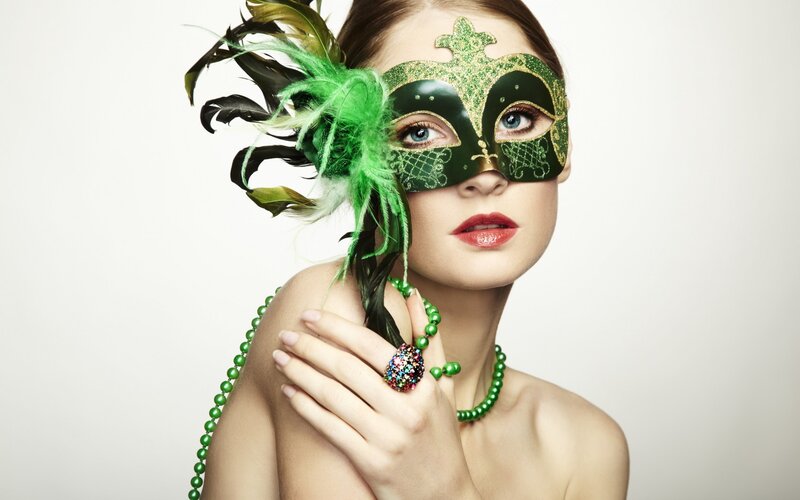 Woman in Green Mask — Dramatic, Photograph