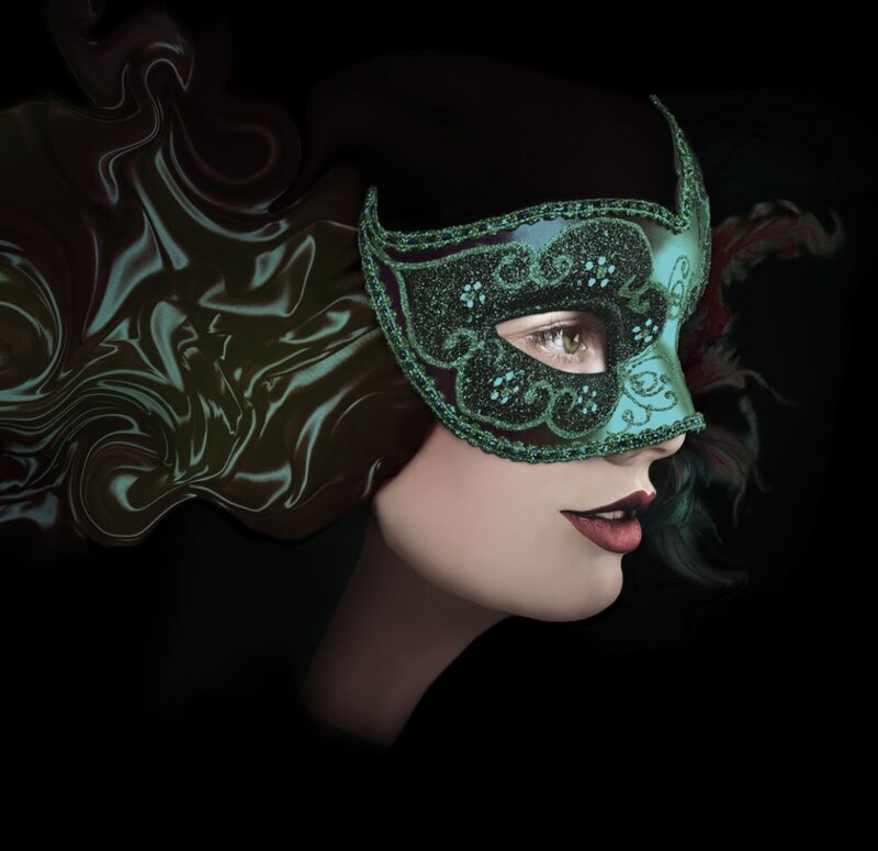 Woman in Green Mask — Dramatic