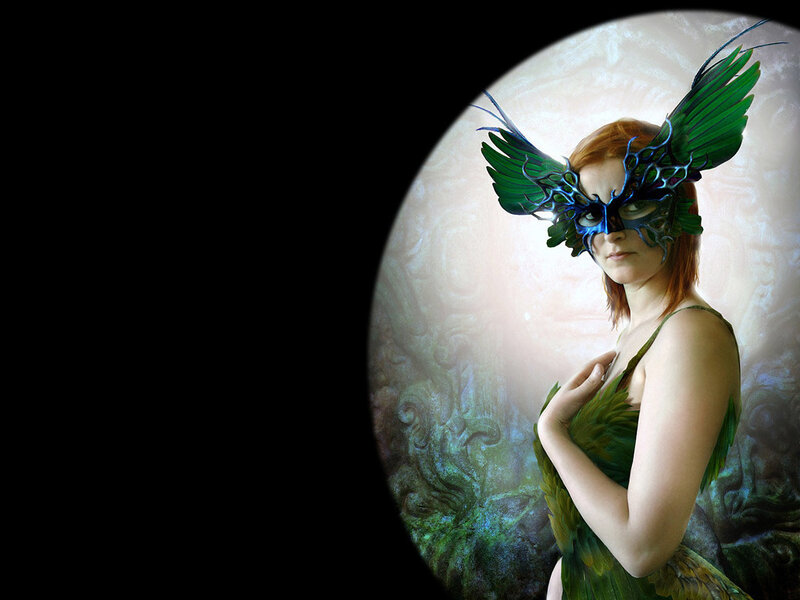 Woman in Green Mask
