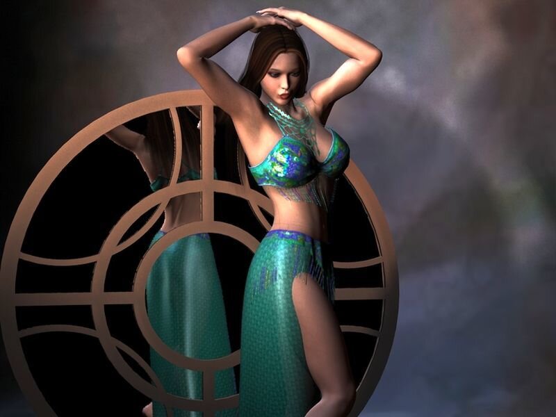 Woman in Green Outfit — Dramatic, 3d Render