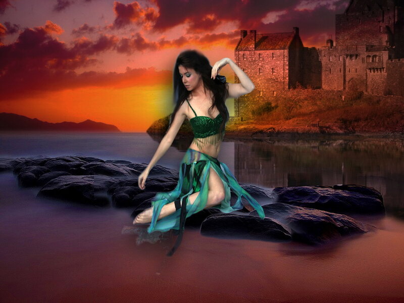 Woman in Green Outfit — Dramatic, Sunset