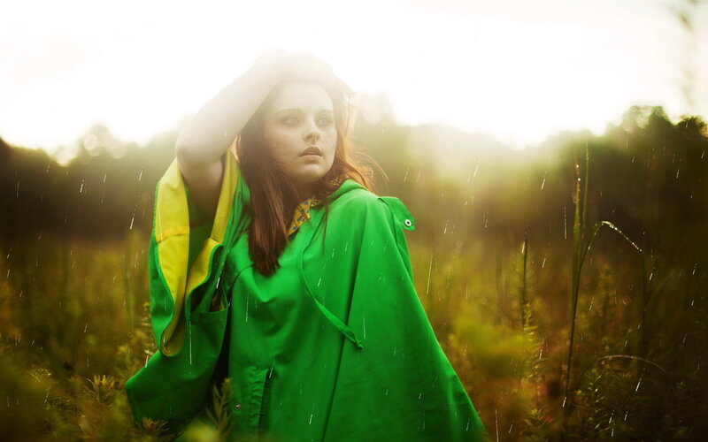 Woman in Green Poncho