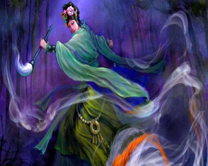 Woman in Green Robe — Purple