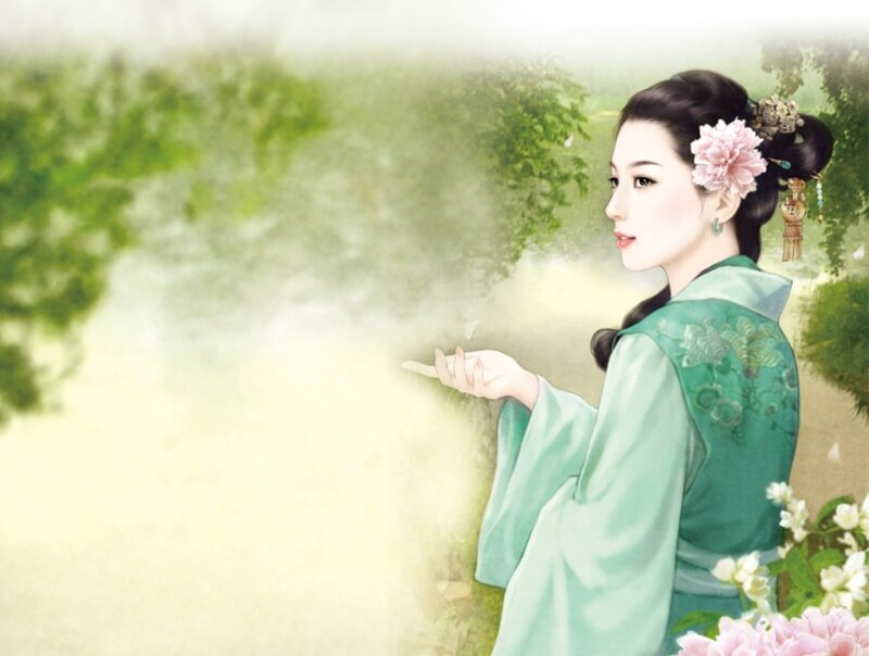 Woman in Green Robe — Serene, Spring