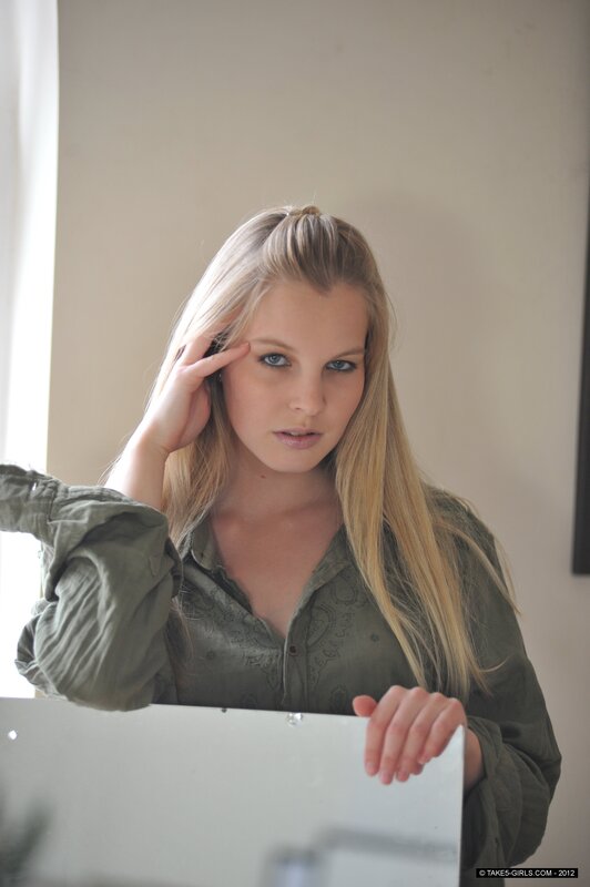 woman in green shirt