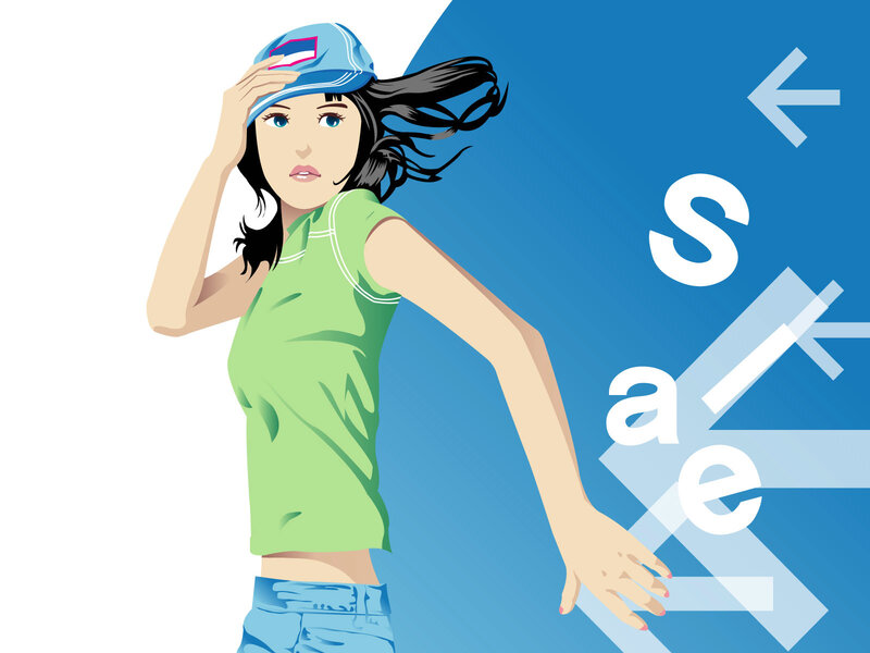 Woman in Green Shirt — Blue