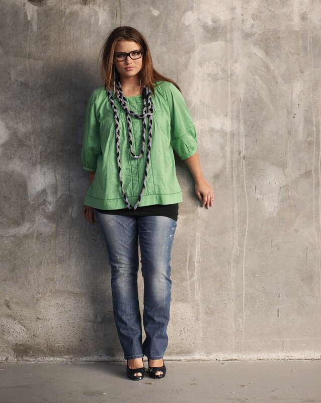 Woman in Green Shirt — Neutral, Photograph, Glasses