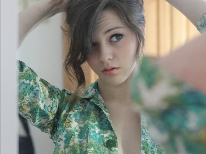 Woman in Green Shirt — Neutral, Photograph, Mirror