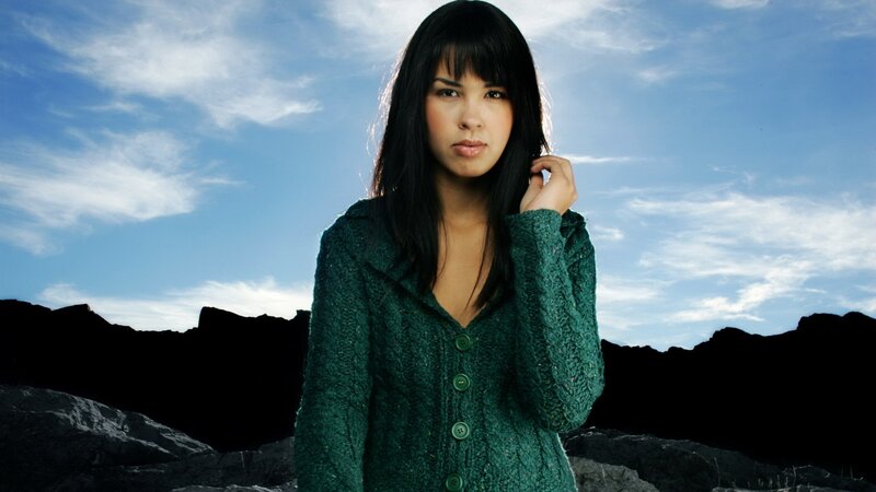 Woman in Green Sweater — Dramatic, Afternoon, Photograph, Sky