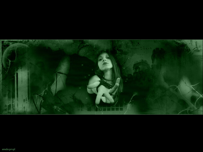 woman in green-toned fantasy scene