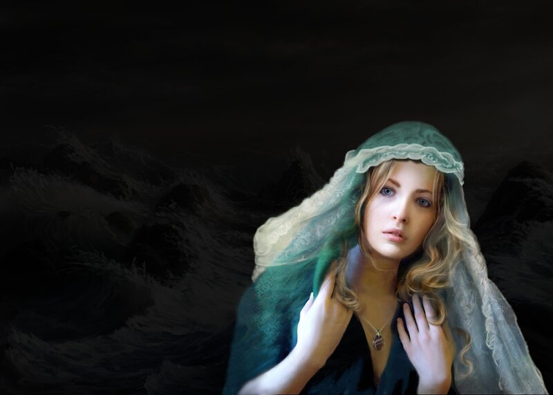 Woman in Green Veil — Dramatic, Night