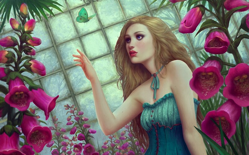 Woman in Greenhouse — Teal
