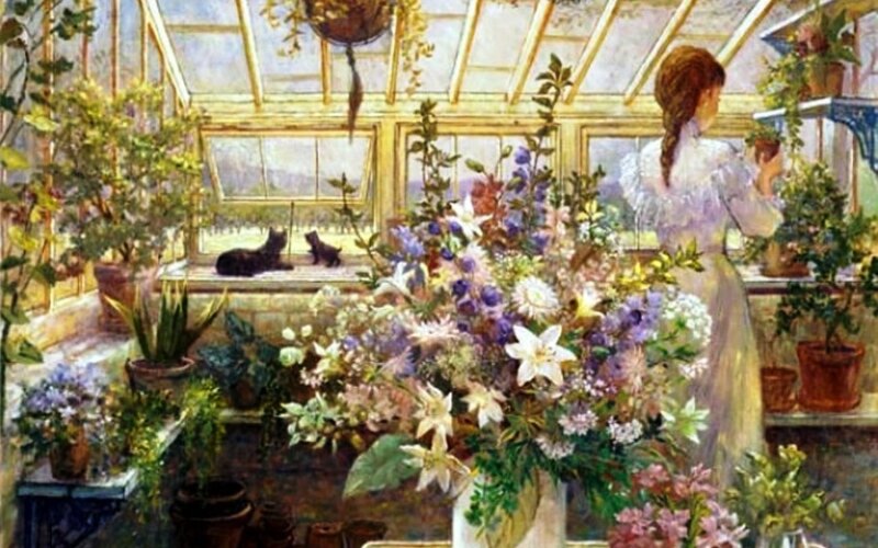 Woman in Greenhouse — White