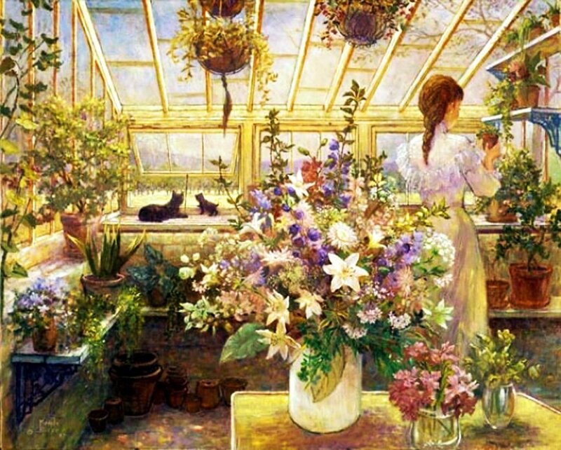 Woman in Greenhouse — Yellow