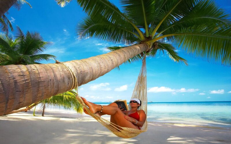 Woman in Hammock — Blue, Relaxed, Afternoon