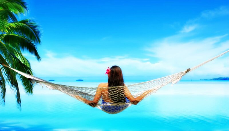 Woman in Hammock — Blue, Serene, Afternoon, Photograph, Palm Tree