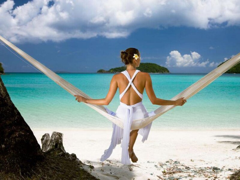 Woman in Hammock — Blue, Serene, Afternoon, Photograph