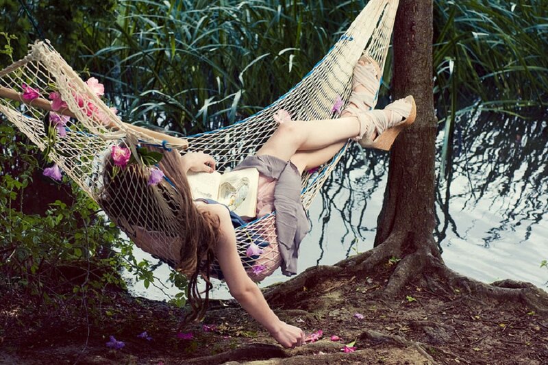 Woman in Hammock — Green, Serene