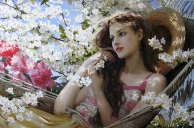 Woman in Hammock — White, Serene, Spring