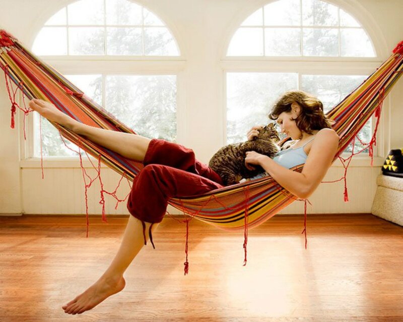 Woman in Hammock with Cat