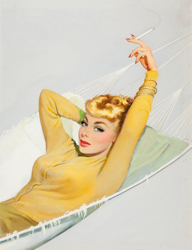 Woman in hammock with cigarette