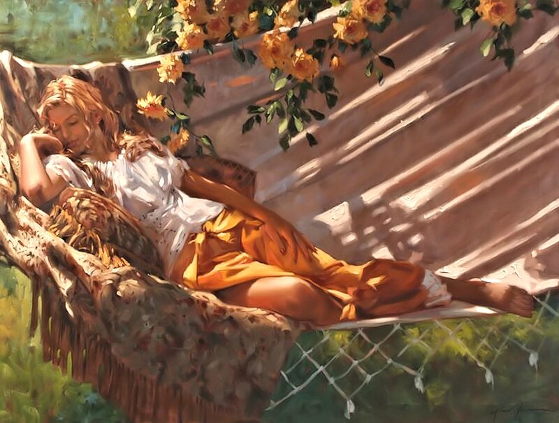 Woman in Hammock — Yellow, Serene