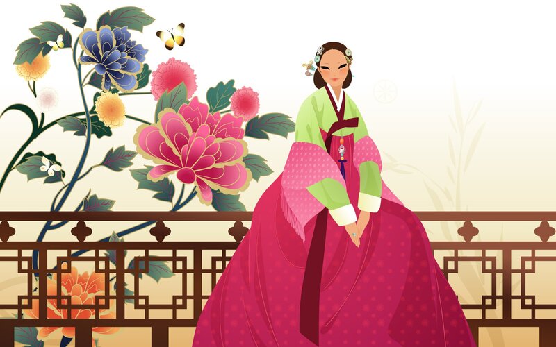 Woman in Hanbok — Pink, Serene, Spring