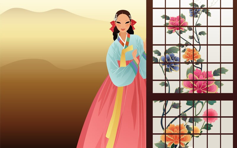 Woman in Hanbok — Pink, Serene, Sunset