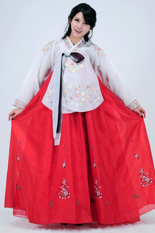 Woman in Hanbok — Red, Calm